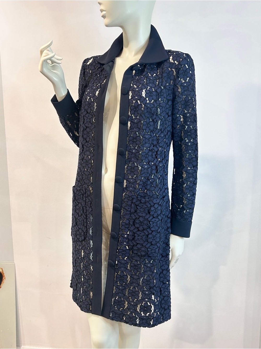 Judith & Charles Navy Blue Lace Long Sleeve Shirt Dress size 4 - Picture 6 of 16